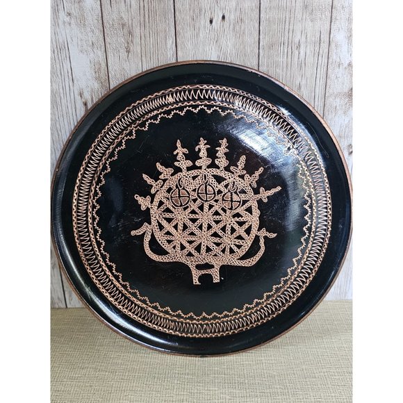 Vintage Anatolia Turkish Hittite Sun Disk Etched Copper Wall Hanging 7.75" - Picture 1 of 4